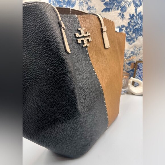 Tory Burch Two-Tone Black and Tan Tote - Picture 10 of 16